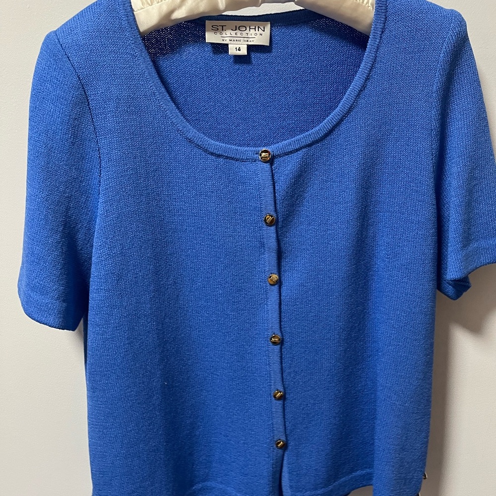 St. John Royal Blue Button-Down & Pencil Skirt Set